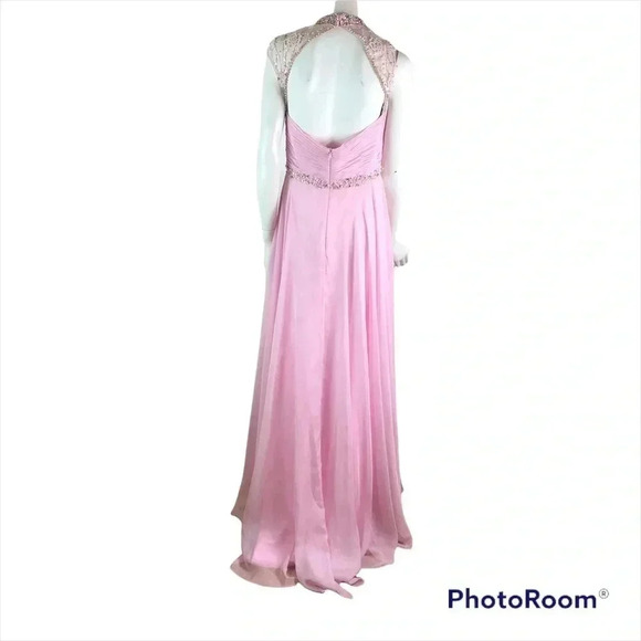 INtrigue by Blush Size 10 Pink Chiffon Grecian Formal Dress Hand Beaded Bodice - Picture 4 of 8